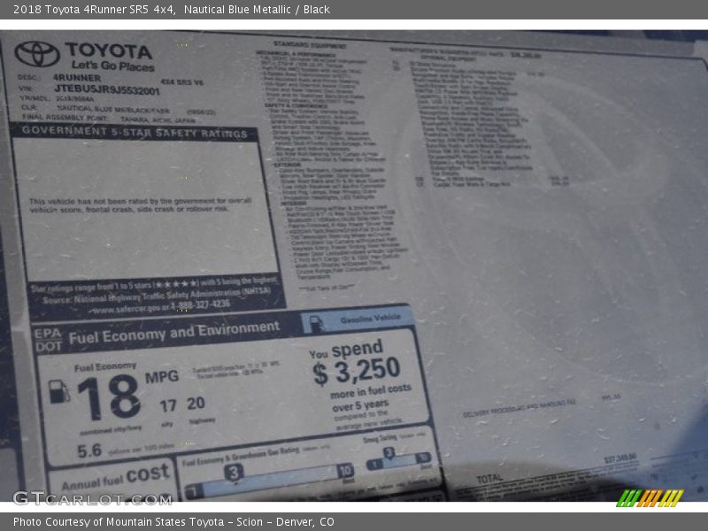 Nautical Blue Metallic / Black 2018 Toyota 4Runner SR5 4x4