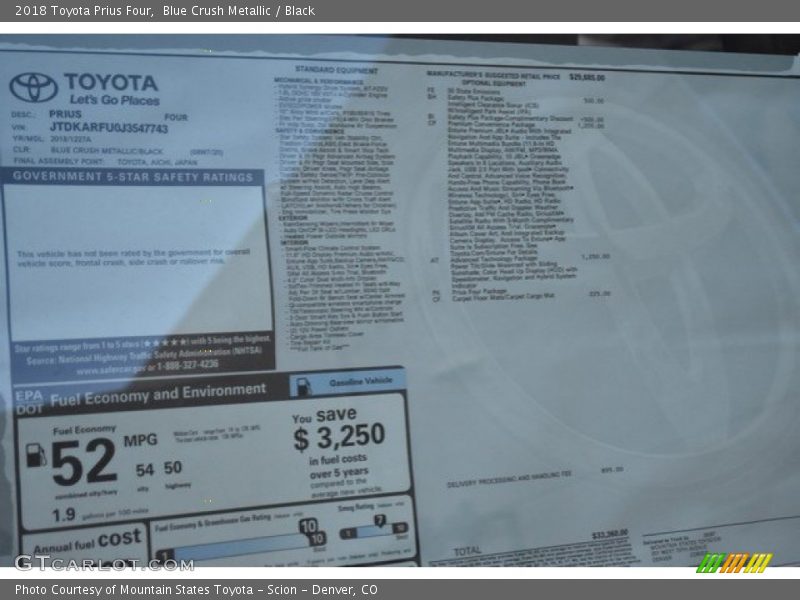  2018 Prius Four Window Sticker