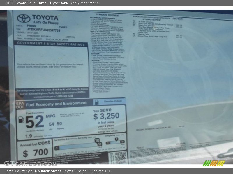  2018 Prius Three Window Sticker