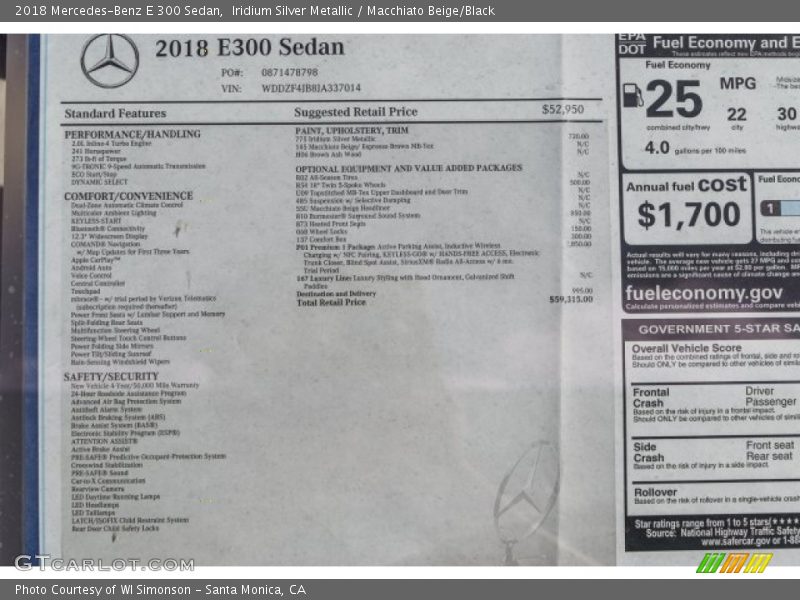 Iridium Silver Metallic / Macchiato Beige/Black 2018 Mercedes-Benz E 300 Sedan