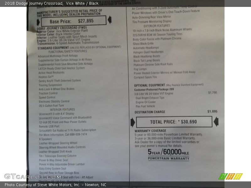 Vice White / Black 2018 Dodge Journey Crossroad