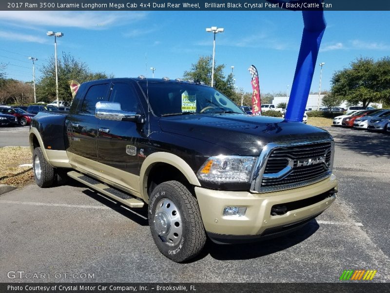 Brilliant Black Crystal Pearl / Black/Cattle Tan 2017 Ram 3500 Laramie Longhorn Mega Cab 4x4 Dual Rear Wheel