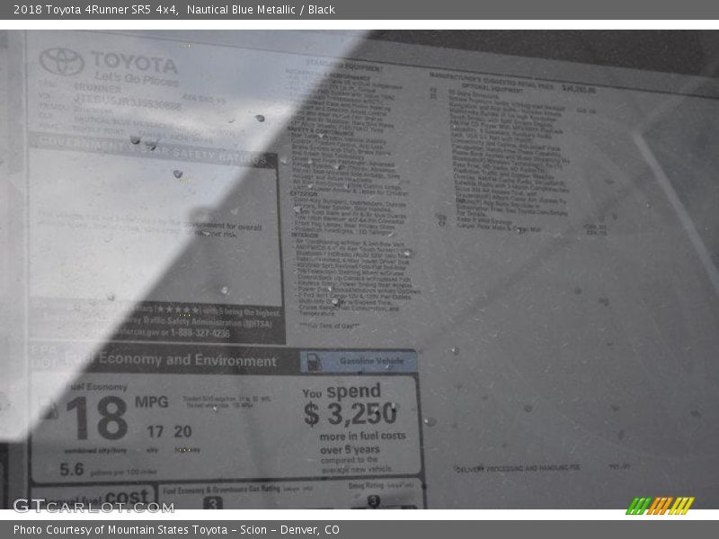 Nautical Blue Metallic / Black 2018 Toyota 4Runner SR5 4x4