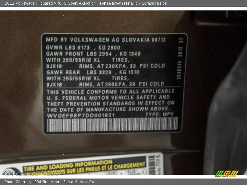 Toffee Brown Metallic / Cornsilk Beige 2013 Volkswagen Touareg VR6 FSI Sport 4XMotion