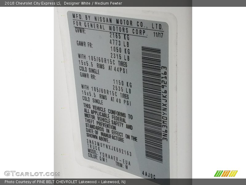 Designer White / Medium Pewter 2018 Chevrolet City Express LS