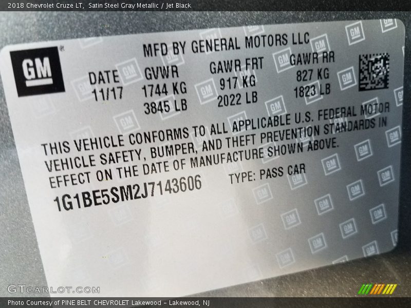 Satin Steel Gray Metallic / Jet Black 2018 Chevrolet Cruze LT