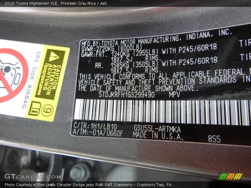 Predawn Gray Mica / Ash 2016 Toyota Highlander XLE