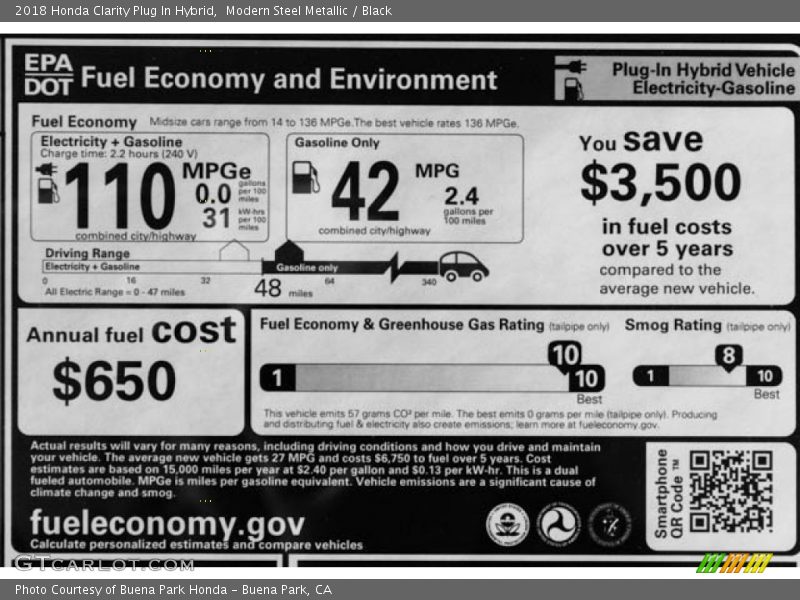 Modern Steel Metallic / Black 2018 Honda Clarity Plug In Hybrid