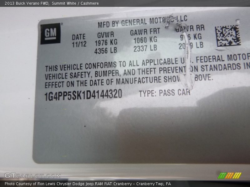 Summit White / Cashmere 2013 Buick Verano FWD