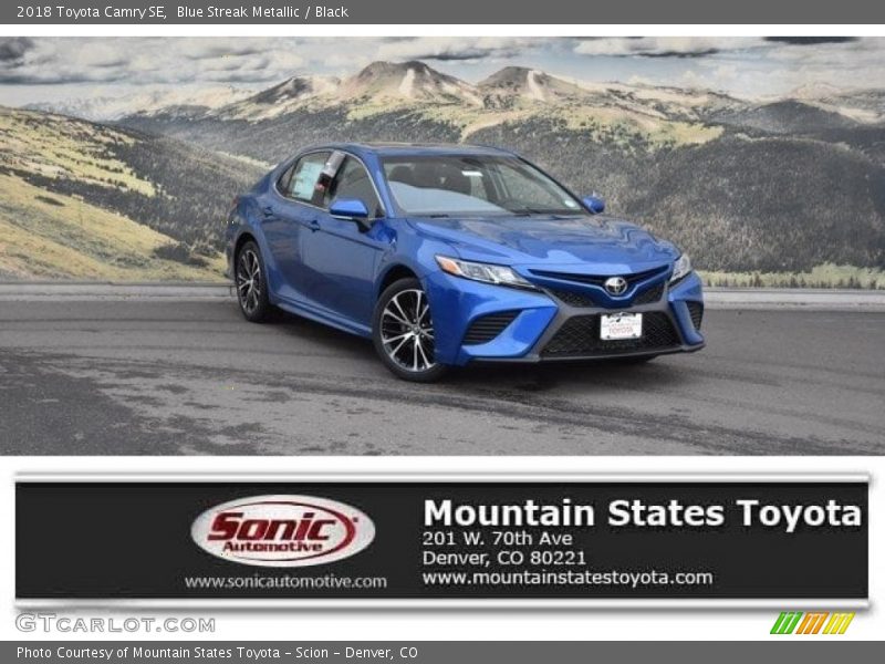 Blue Streak Metallic / Black 2018 Toyota Camry SE