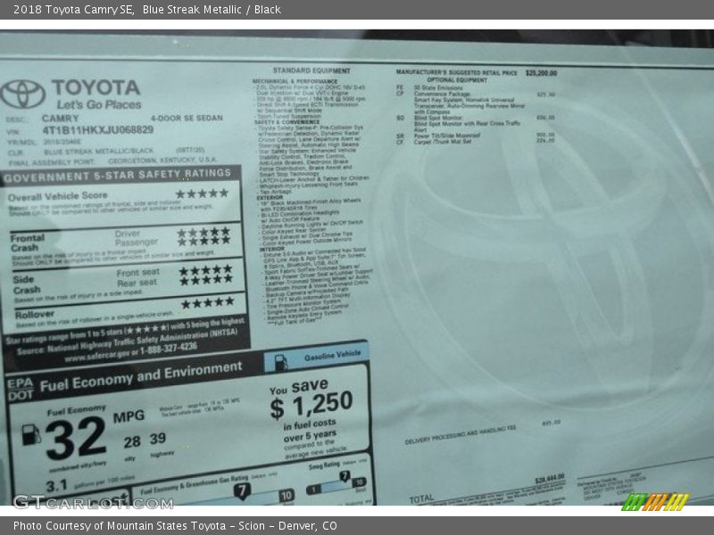 Blue Streak Metallic / Black 2018 Toyota Camry SE