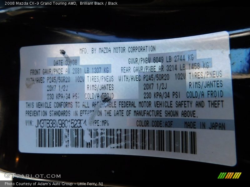 Brilliant Black / Black 2008 Mazda CX-9 Grand Touring AWD