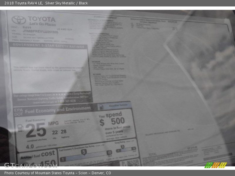 Silver Sky Metallic / Black 2018 Toyota RAV4 LE