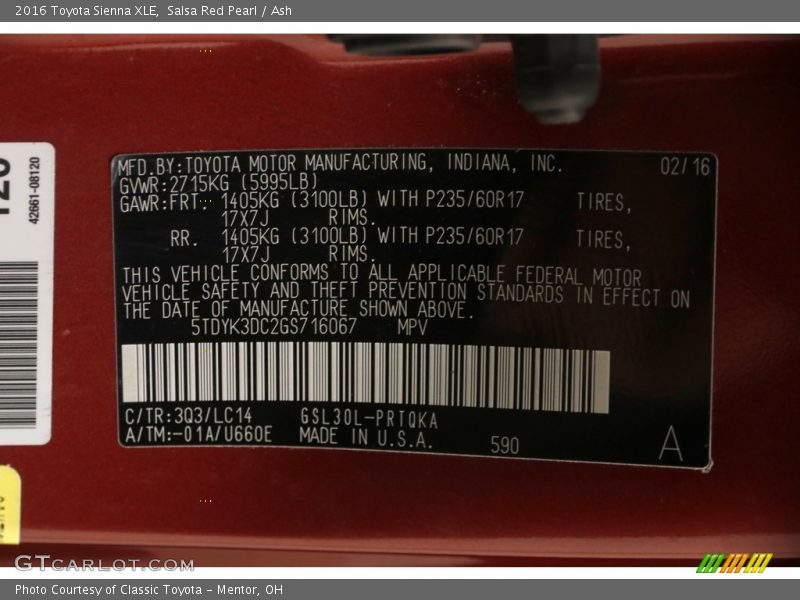 Salsa Red Pearl / Ash 2016 Toyota Sienna XLE