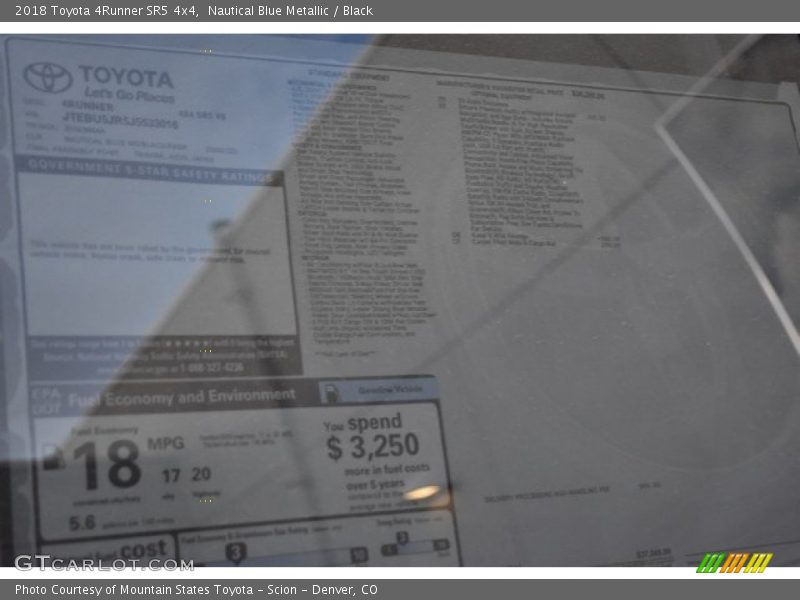 Nautical Blue Metallic / Black 2018 Toyota 4Runner SR5 4x4