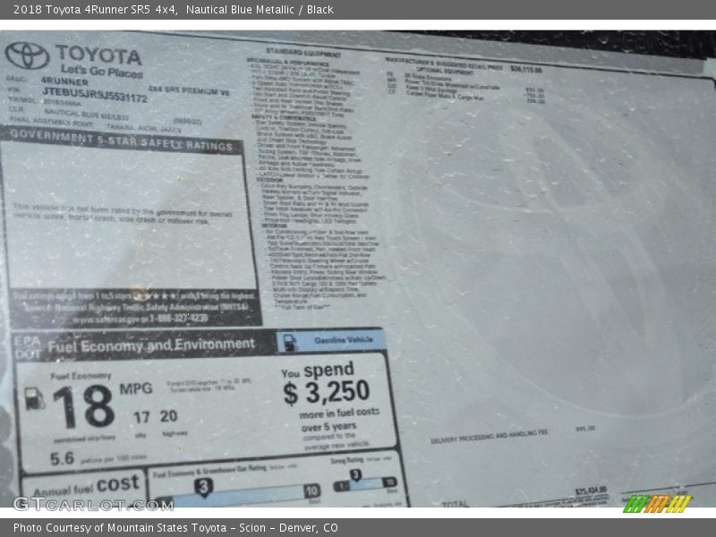 Nautical Blue Metallic / Black 2018 Toyota 4Runner SR5 4x4