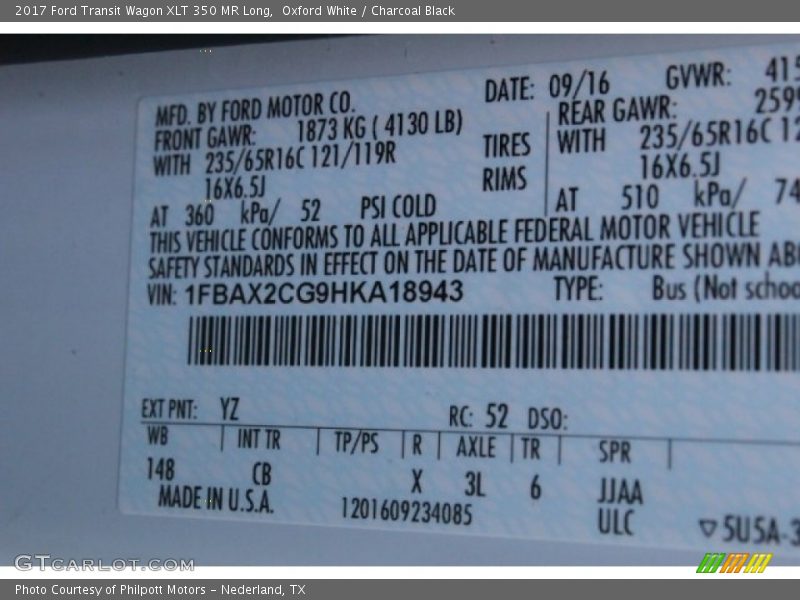 Oxford White / Charcoal Black 2017 Ford Transit Wagon XLT 350 MR Long