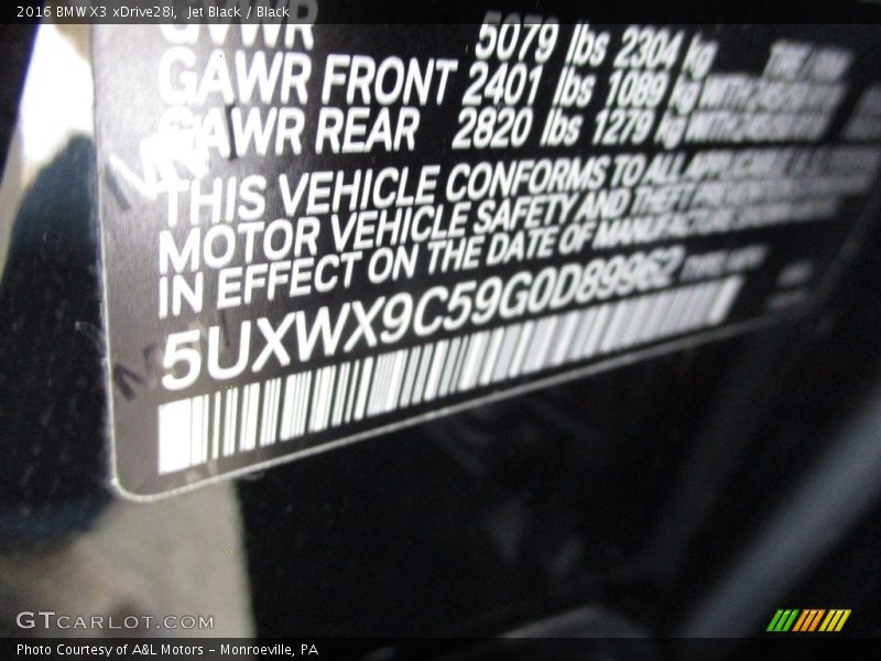 Jet Black / Black 2016 BMW X3 xDrive28i