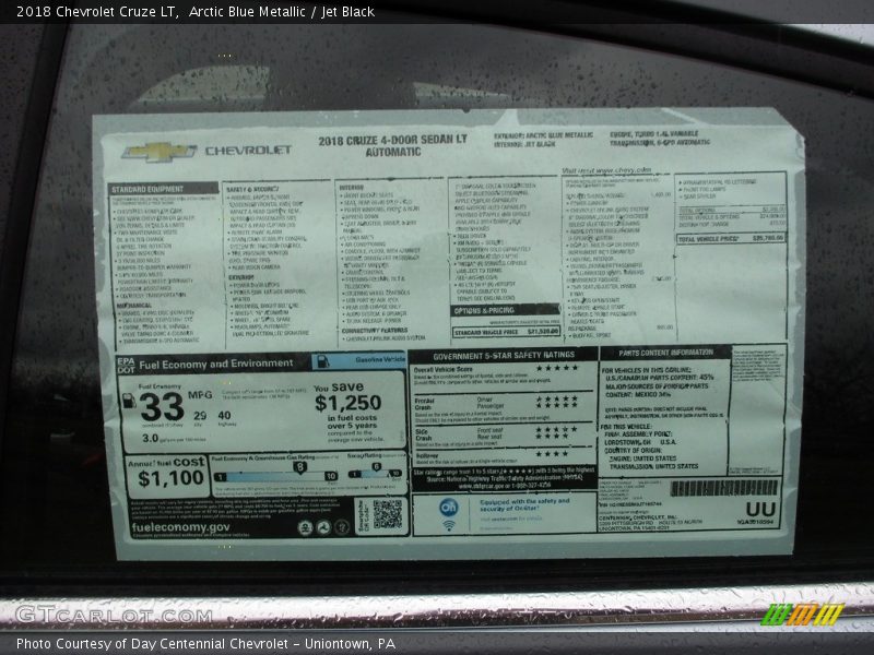 Arctic Blue Metallic / Jet Black 2018 Chevrolet Cruze LT