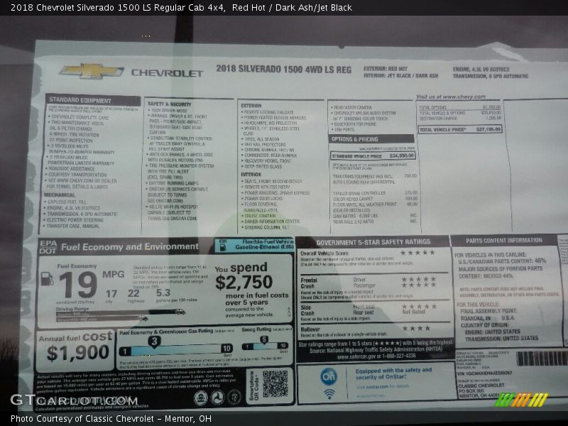  2018 Silverado 1500 LS Regular Cab 4x4 Window Sticker