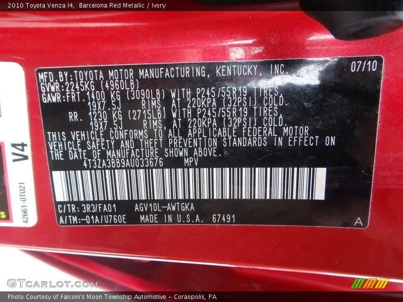 Barcelona Red Metallic / Ivory 2010 Toyota Venza I4