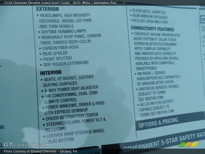 Arctic White / Adrenaline Red 2018 Chevrolet Corvette Grand Sport Coupe