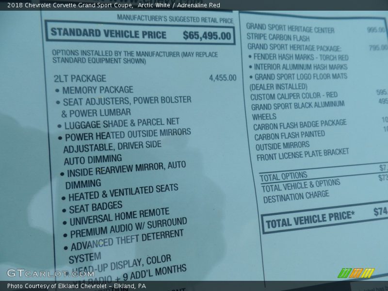 Arctic White / Adrenaline Red 2018 Chevrolet Corvette Grand Sport Coupe