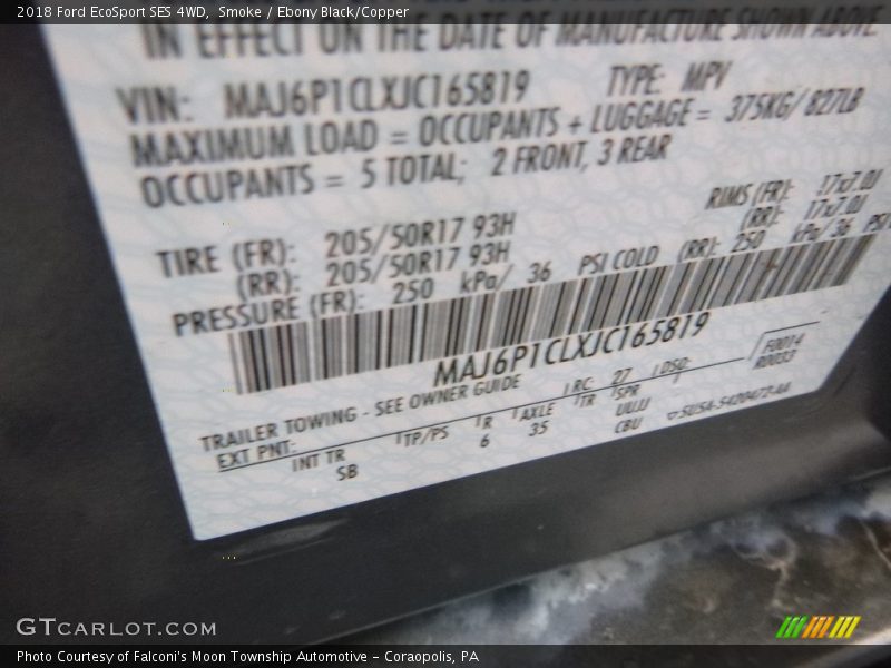Smoke / Ebony Black/Copper 2018 Ford EcoSport SES 4WD