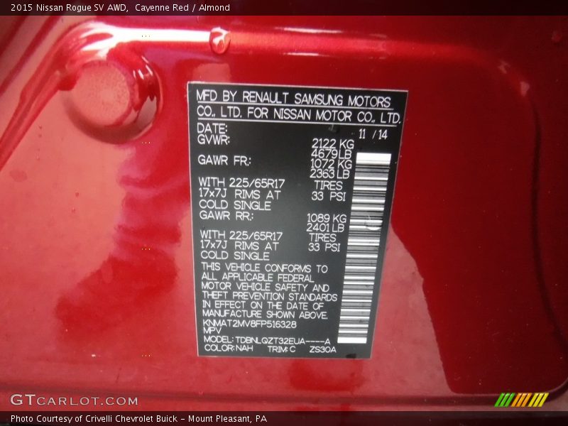 Cayenne Red / Almond 2015 Nissan Rogue SV AWD