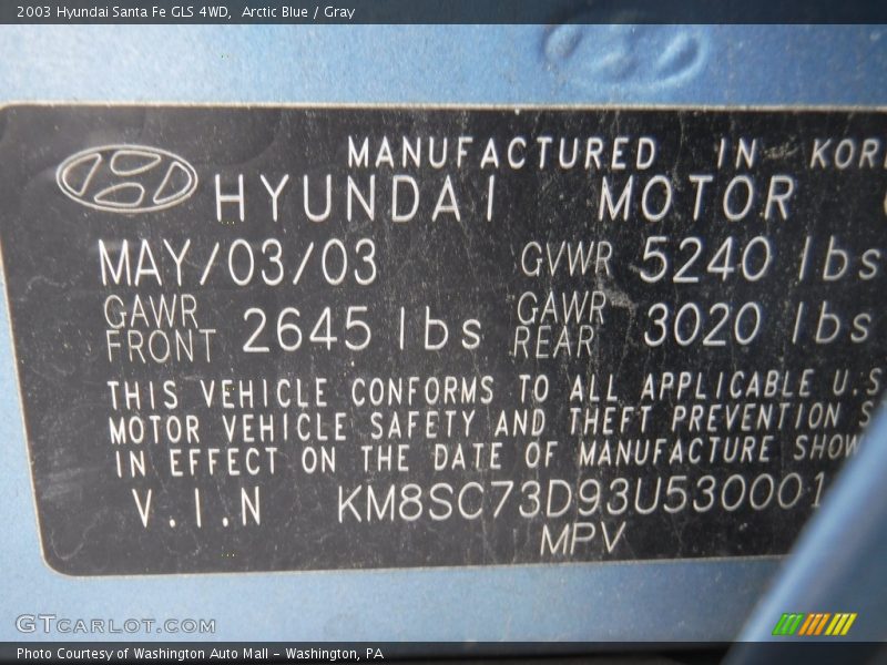 Arctic Blue / Gray 2003 Hyundai Santa Fe GLS 4WD