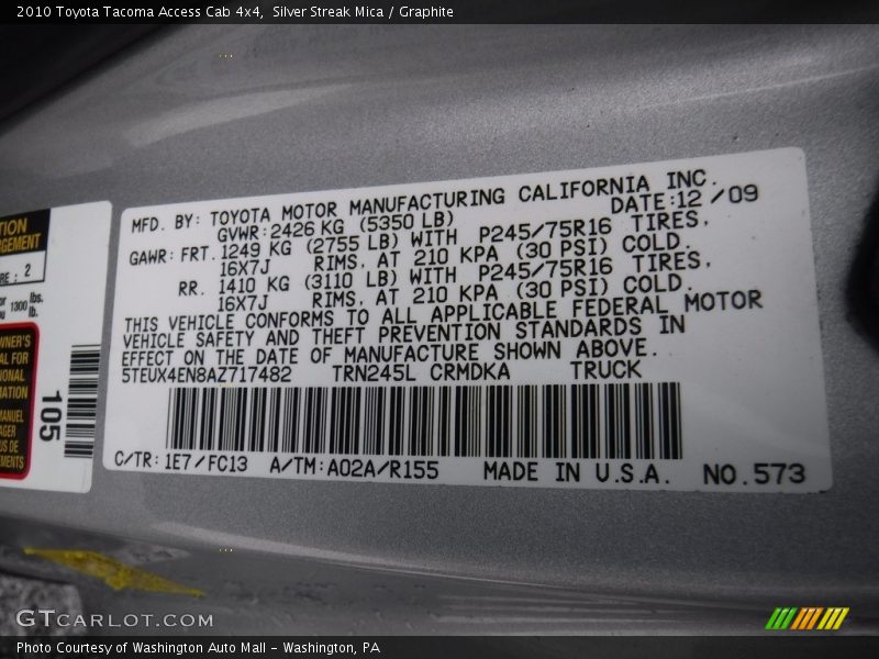 Silver Streak Mica / Graphite 2010 Toyota Tacoma Access Cab 4x4