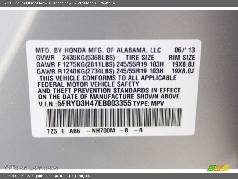 Silver Moon / Graystone 2015 Acura MDX SH-AWD Technology