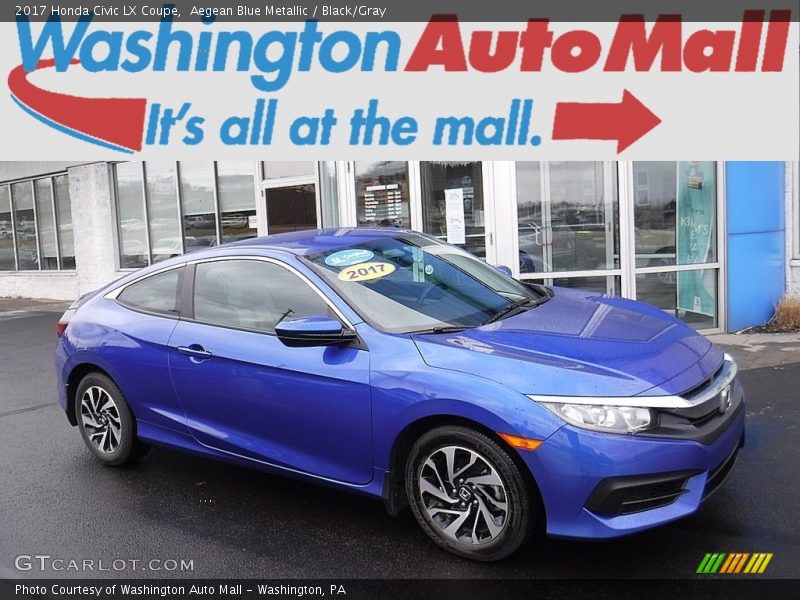 Aegean Blue Metallic / Black/Gray 2017 Honda Civic LX Coupe