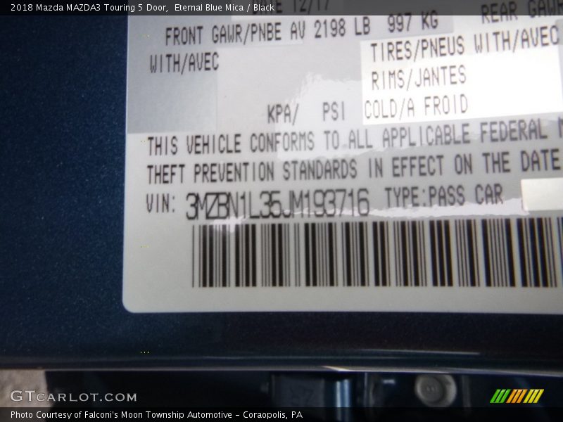 Eternal Blue Mica / Black 2018 Mazda MAZDA3 Touring 5 Door