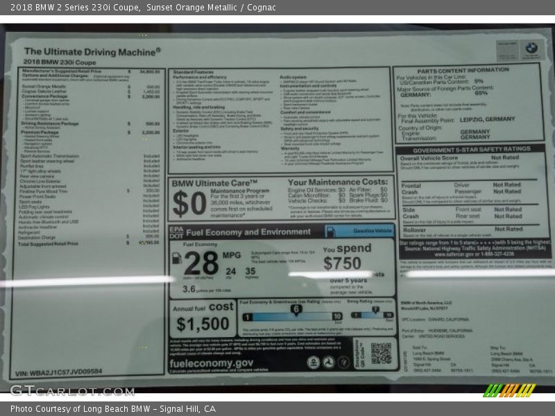  2018 2 Series 230i Coupe Window Sticker