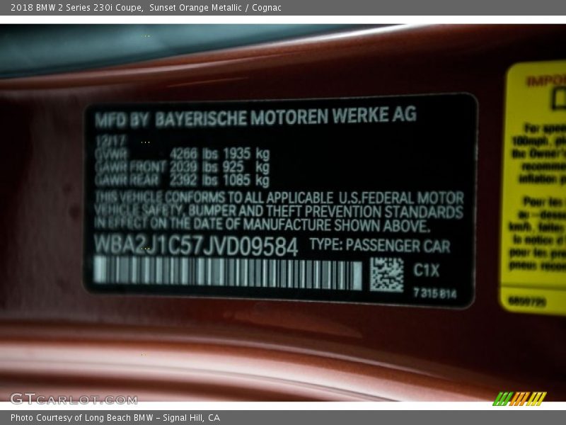 2018 2 Series 230i Coupe Sunset Orange Metallic Color Code C1X