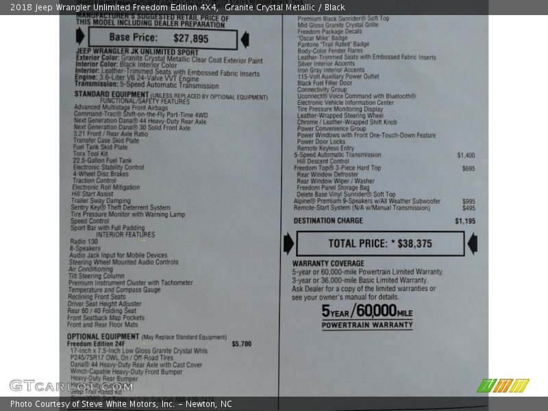 Granite Crystal Metallic / Black 2018 Jeep Wrangler Unlimited Freedom Edition 4X4