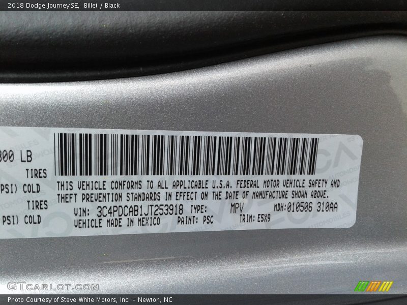 Billet / Black 2018 Dodge Journey SE