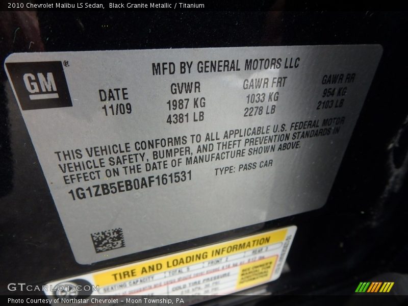 Black Granite Metallic / Titanium 2010 Chevrolet Malibu LS Sedan