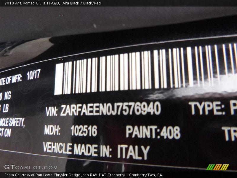 Alfa Black / Black/Red 2018 Alfa Romeo Giulia Ti AWD