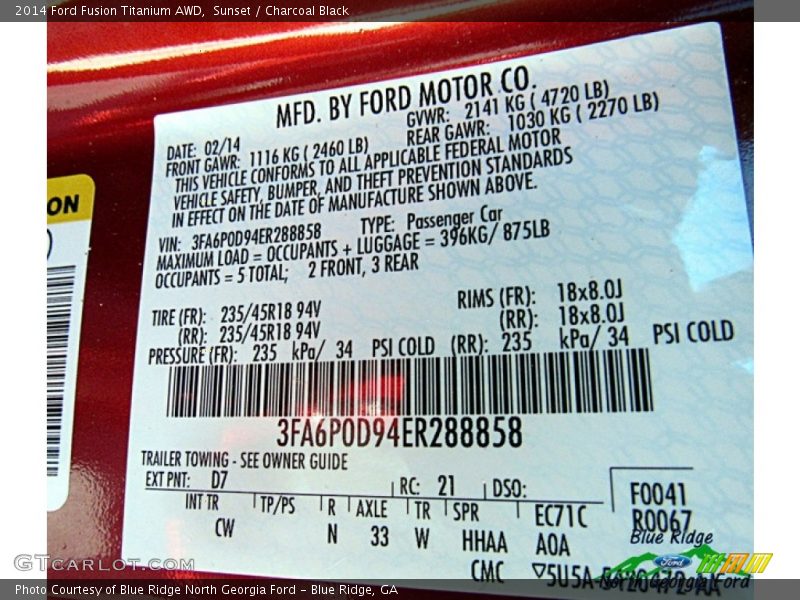 Sunset / Charcoal Black 2014 Ford Fusion Titanium AWD