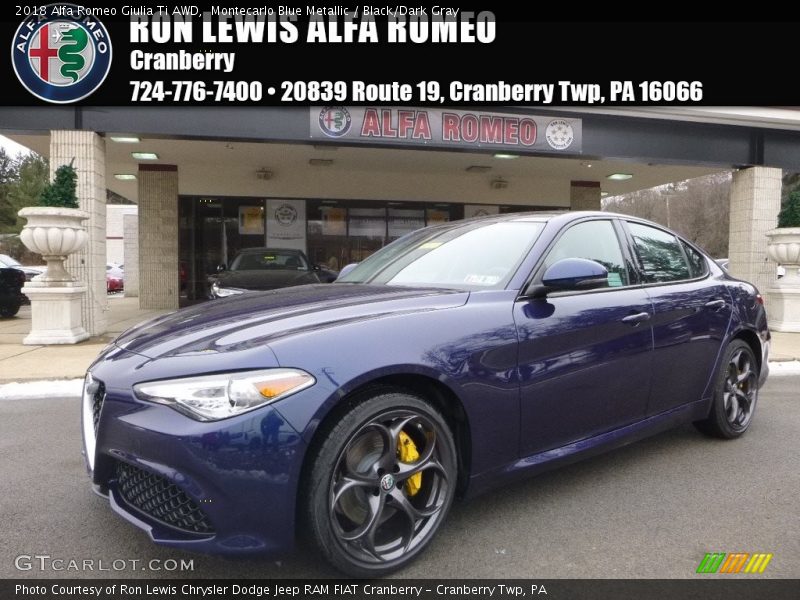 Montecarlo Blue Metallic / Black/Dark Gray 2018 Alfa Romeo Giulia Ti AWD