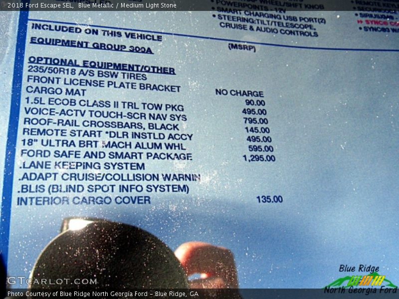 Blue Metallic / Medium Light Stone 2018 Ford Escape SEL
