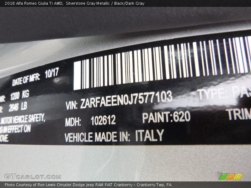 2018 Giulia Ti AWD Silverstone Gray Metallic Color Code 620