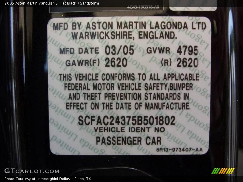Jet Black / Sandstorm 2005 Aston Martin Vanquish S