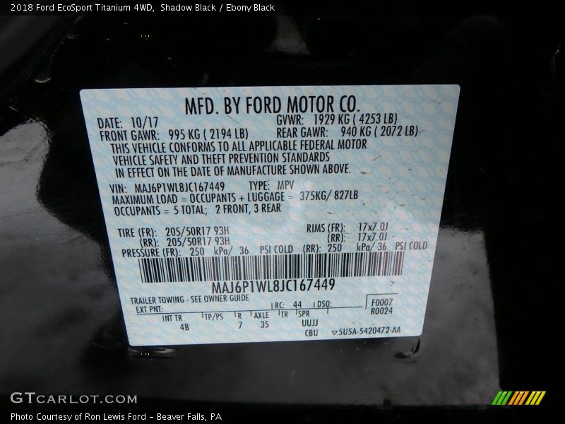 Shadow Black / Ebony Black 2018 Ford EcoSport Titanium 4WD