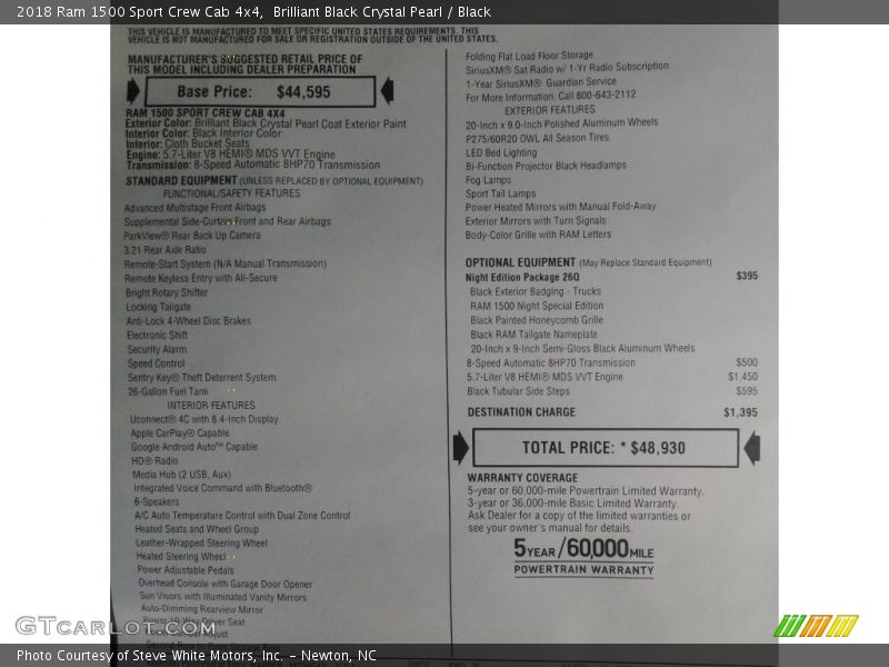 Brilliant Black Crystal Pearl / Black 2018 Ram 1500 Sport Crew Cab 4x4