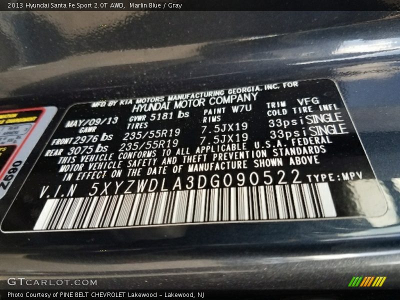 Marlin Blue / Gray 2013 Hyundai Santa Fe Sport 2.0T AWD