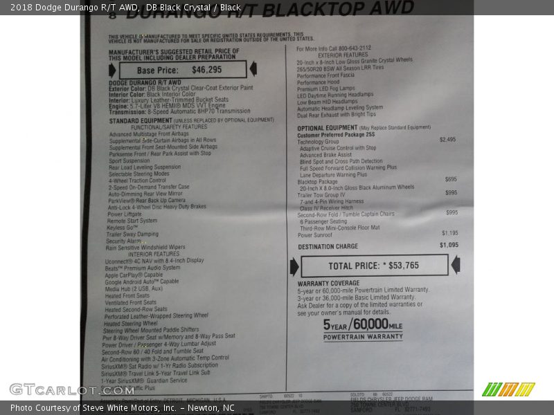 DB Black Crystal / Black 2018 Dodge Durango R/T AWD