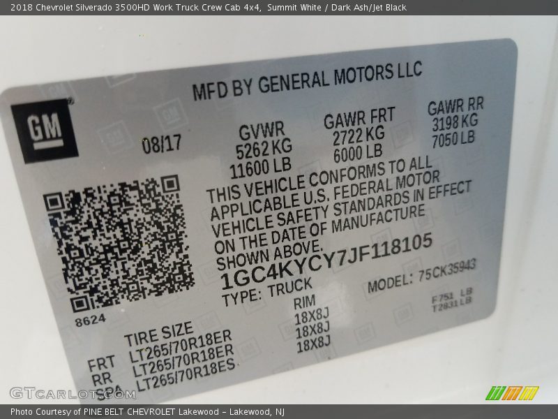 Summit White / Dark Ash/Jet Black 2018 Chevrolet Silverado 3500HD Work Truck Crew Cab 4x4